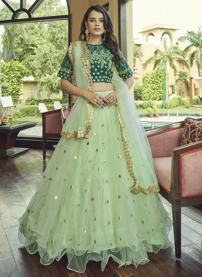 Heavy Nylon Net Pista Green Wedding Wear Sequence Work Lehenga Choli